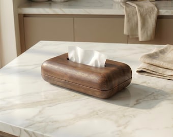 Vintage Walnut Wood Tissue Box Cover – Minimalist Modern Home Decor Organizer