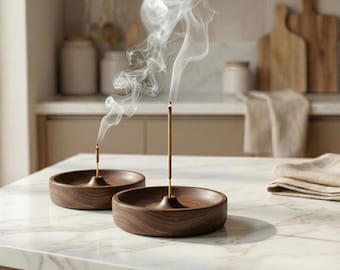 Walnut Wood Incense Holder with Lid | Minimalist Japandi Ash Catcher, Meditation Decor