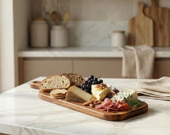 Wood Cheese & Charcuterie Board with Handle, Long Wooden Serving Board, Paddle Serving Tray, Rustic Entertaining Platter, Housewarming Gift