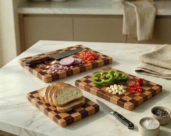 Checkerboard End Grain Cutting Board, Acacia Wood Butcher Block, 3 Sizes Kitchen Board, Charcuterie Board, Gift for Home Chef