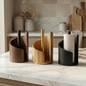 Houten handdoekhouder standaard | Moderne keukenroldispenser | Vrijstaande opberger voor aanrecht | Houten houder | 3 kleuren | 2 maten