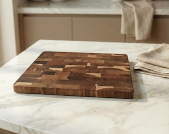 Acacia End Grain Cutting Board, Thick Butcher Block, Wooden Chopping Board, Heavy Duty Kitchen Prep Board, 3 Sizes, Premium Wood Gift