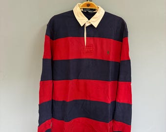 Vintage jaren 90 poloshirt van Ralph Lauren gestreept poloshirt met lange mouwen