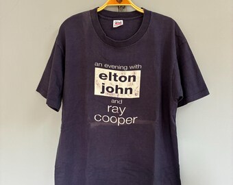 Vintage jaren 90 Elton John en Ray Cooper rockband tour-T-shirt