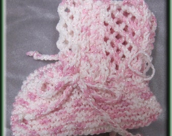 Pink and White Knit Baby Booties - Machine Wash and Dry - Made in USA