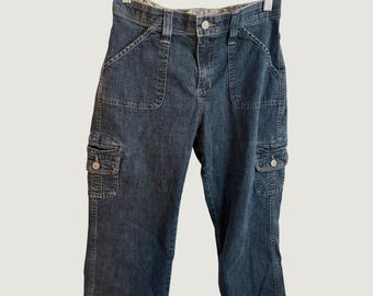 Y2K 90s 2000s Lee Cargo Cropped Midrise Capri Jeans Dark Wash Streetwear Denim