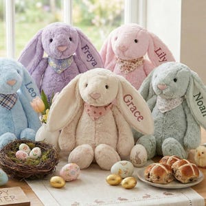 Personalized Easter Bunny Plush Toy, Custom Embroidered Name Rabbit, Baby Shower Gift, Easter Gift for Kids, Boys Girls Keepsake