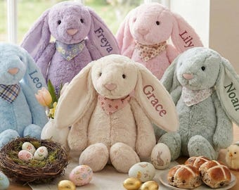 Personalized Easter Bunny Plush Toy, Custom Embroidered Name Rabbit, Baby Shower Gift, Easter Gift for Kids, Boys Girls Keepsake