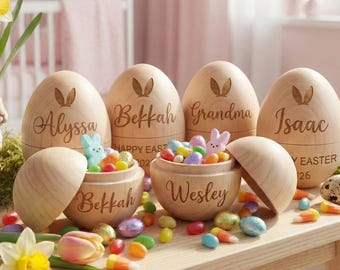 Personalized Wooden Easter Egg Shaker, Custom Engraved Egg Cup, Baby First Easter Gift, Montessori Musical Toy for Kids