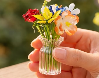 Handblown Glass Birth Flower Bouquet, Personalized Keepsake Vase, Mini Flower Gift