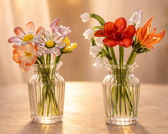 Glass Birth Month Flower Gift for Mom, Handblown Personalized Vase, Mother's Day Gift, Birthday Gift for Her, Unique Floral Keepsake Decor