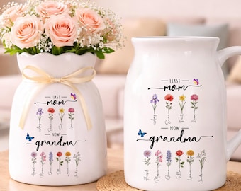 First Mom Now Grandma Vase, Birth Month Flower Vase, Personalized Grandma Gift, Nana Garden Vase, Mothers Day Gift, Birthday Gift for Mom