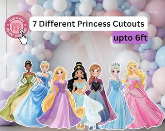 Gran paquete de recortes de princesas para decoración, decoración para fiestas temáticas de princesas, decoración de cumpleaños de princesas, baby shower, accesorio de pie para fiestas reales, digital