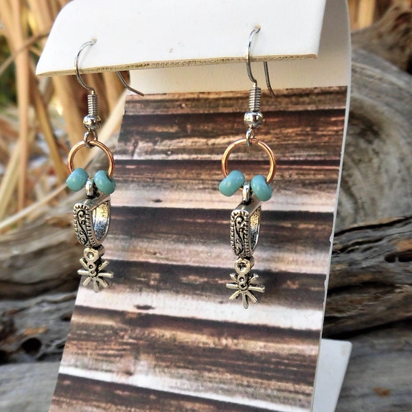 Western Gift – Cute Silver and Turquoise Cowgirl Spur Earrings