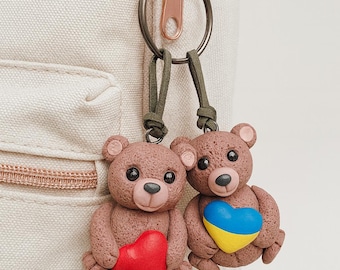 Handmade Polymer Clay Bear Couple Pendants – Gift for Any Occasion