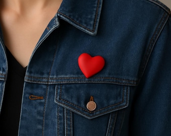 Handmade Polymer Clay Red Heart Pin – Gift for Any Occasion