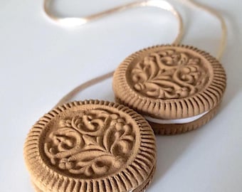 Cookie Bag Charm Set – Handmade Polymer Clay Biscuit Pendant in Brown Shades
