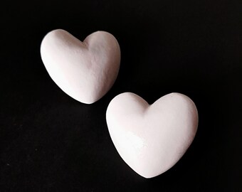 Set of 2 White Heart Brooches, Handmade Polymer Clay Pins, Gift for Any Occasion