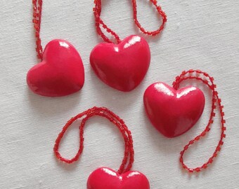 Set of 4 Red Heart Bag Charms, Handmade Purse Pendants, Romantic Gift