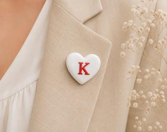 Personalized Initial Heart Brooch, Minimal White Pin Gift for Her
