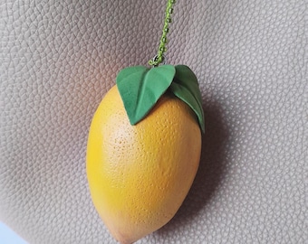 Handmade Polymer Clay Lemon Bag Charm – Gift for Her