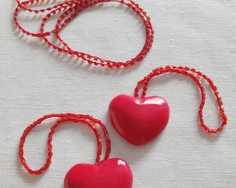 Set of 2 Red Heart Bag Charms, Handmade Purse Pendant, Romantic Gift