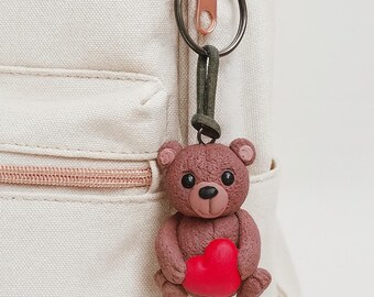 Handmade Polymer Clay Bear Bag Charm – Gift for Her