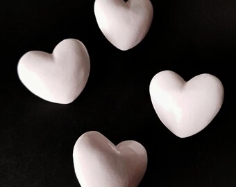 Set of 4 White Heart Brooches, Handmade Polymer Clay Pins, Gift for Any Occasion