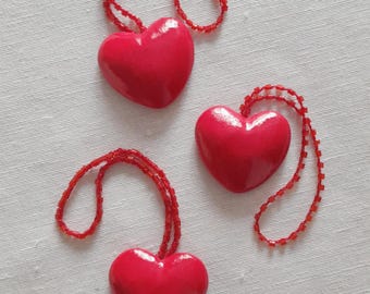 Set of 3 Red Heart Bag Charms, Handmade Purse Pendants, Romantic Gift