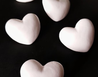 Set of 5 White Heart Brooches, Handmade Polymer Clay Pins, Gift for Any Occasion