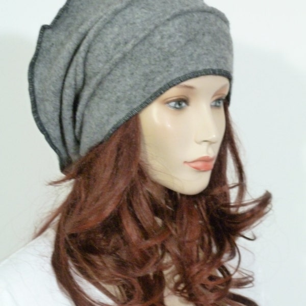 SALE  Unique effortlessly chic lagenlook funky grey boiled wool slouchy chic ladies beanie hat   NEW