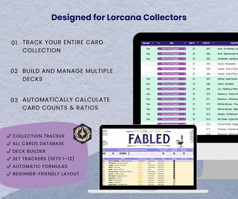 Disney Lorcana Card Tracker Spreadsheet | Deck Builder | Collection ...
