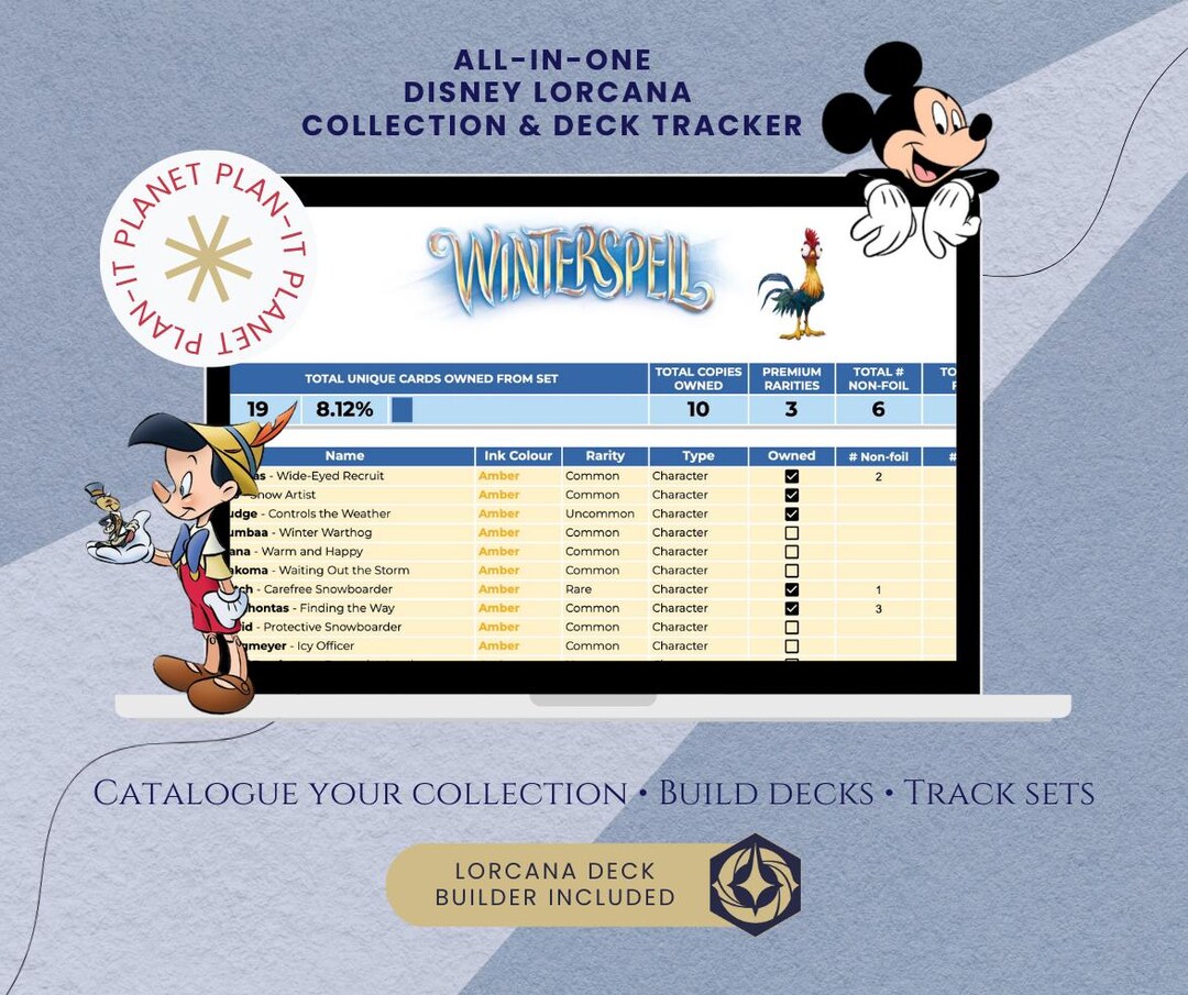 Disney Lorcana Card Tracker Spreadsheet | Deck Builder | Collection ...