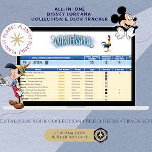 Disney Lorcana Card Tracker Tabelle | Deckdesigner | Kollektion Tracker | Lorcana Lagerbestand | Google Sheets Vorlage