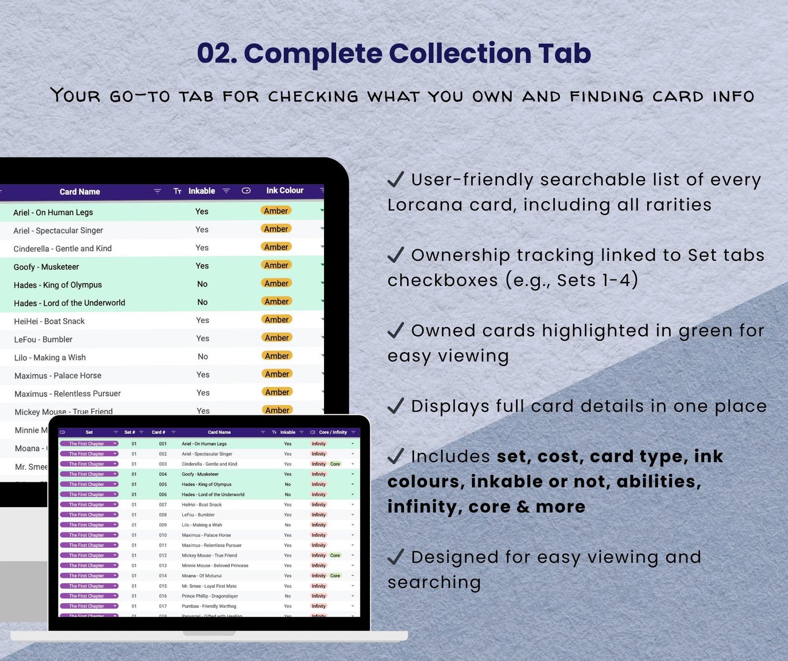 Disney Lorcana Card Tracker Spreadsheet | Deck Builder | Collection ...
