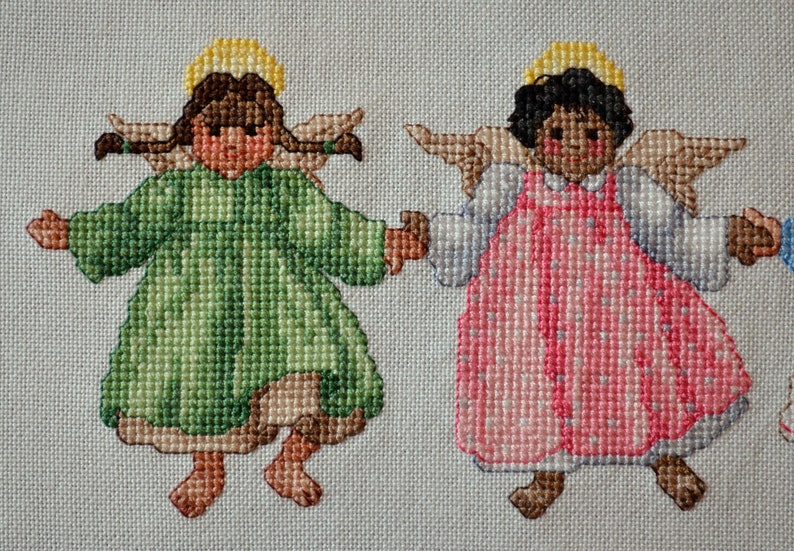 Little International Angels Finished Completed Cross Stitch
