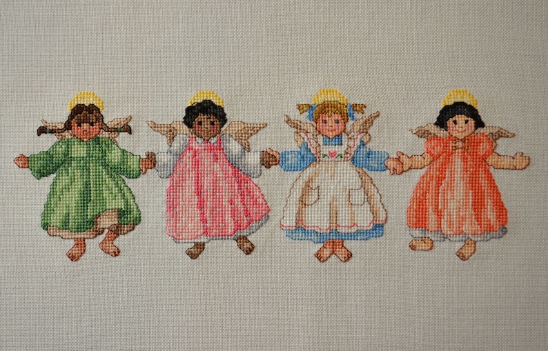 Little International Angels Finished Completed Cross Stitch