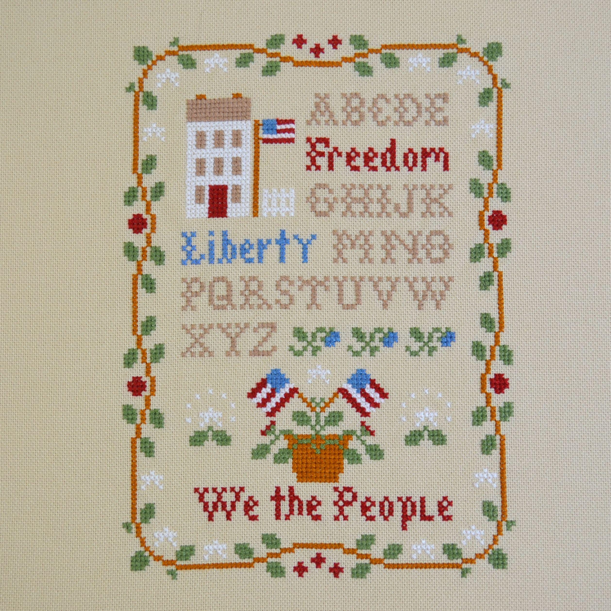 We the People Americana Alphabet Sampler Finished Completed Cross Stitch