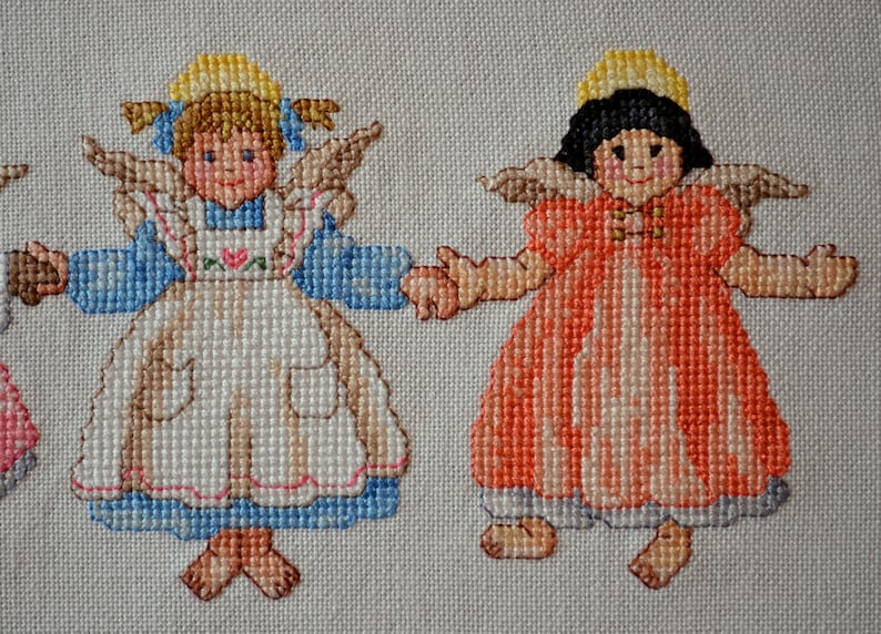 Little International Angels Finished Completed Cross Stitch