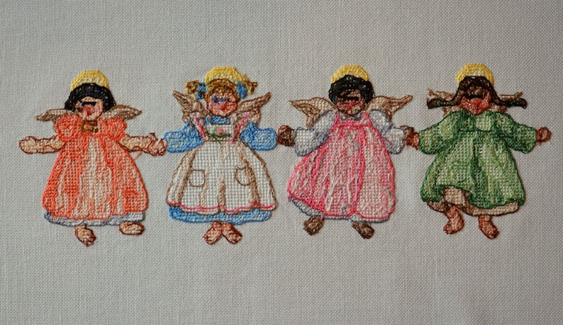 Little International Angels Finished Completed Cross Stitch