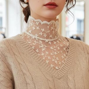 Cuello Peter Pan de encaje desmontable para mujer, cuello falso floral vintage, pechera extraíble de regalo.