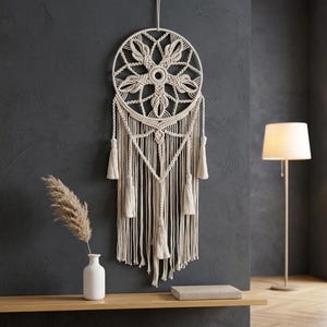 Large Round Macrame Dreamcatcher, Boho Tassel Woven Wall Hanging