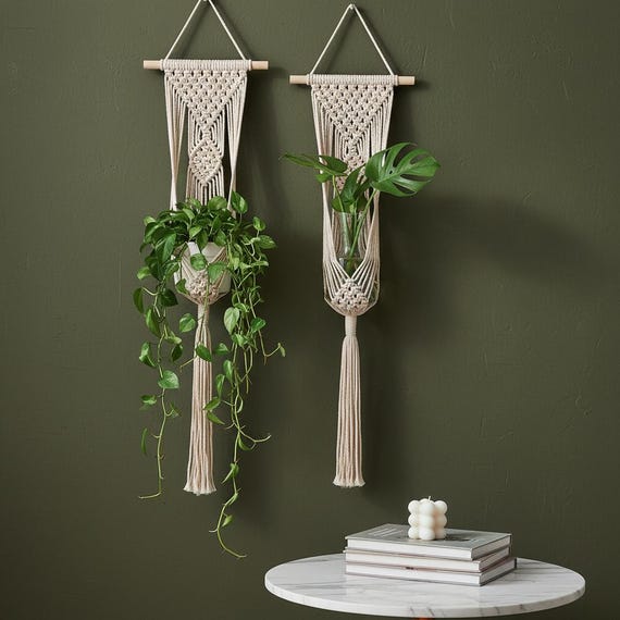 Macrame Wall Hanger | Boho Hanging Planter | Cotton Rope Decor | Bohemian Plant Gift