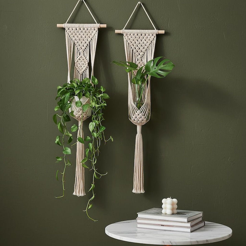 Macrame Wall Hanger | Boho Hanging Planter | Cotton Rope Decor | Bohemian Plant Gift