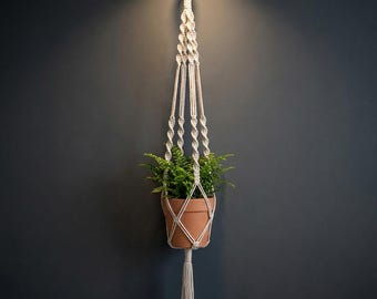 Portavaso in macramè con semplice anello, vaso sospeso in corda di cotone stile boho, decorazione leggera per interni.