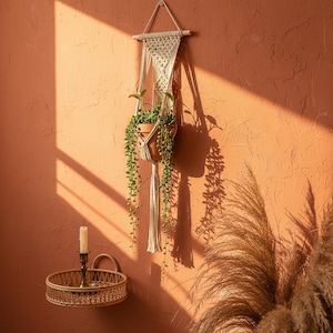 Macrame Wall Hanger | Boho Hanging Planter | Cotton Rope Decor | Bohemian Plant Gift
