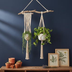 Macrame Wall Hanger | Boho Hanging Planter | Cotton Rope Decor | Bohemian Plant Gift