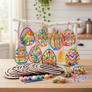 Spaß Osterei Dekorieren Kit Holz Handwerk 109 Teile DIY Kinder Erwachsene Malen Geschenk