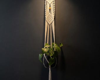 Portavaso in macramè con bastoncino di legno, portavaso sospeso in corda di cotone stile boho, decorazione murale geometrica