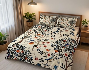 William Morris Bird Duvet Cover | Botanical Floral Bedding | Cottagecore Queen King Twin